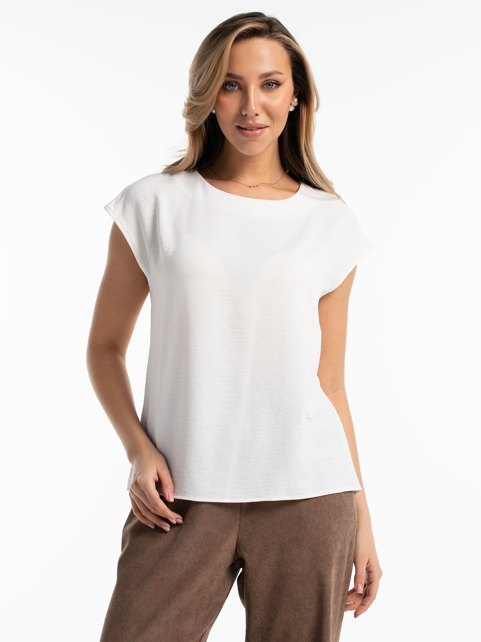 Шелковая блузка без рукавов молочная Шелковая блузка без рукавов молочная