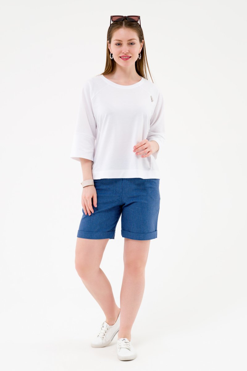 Шорты прямые с манжетами  джинсовый Шорты прямые с манжетами  джинсовый