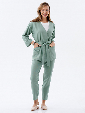 Жакет с поясом оливковый  Жакет с поясом оливковый